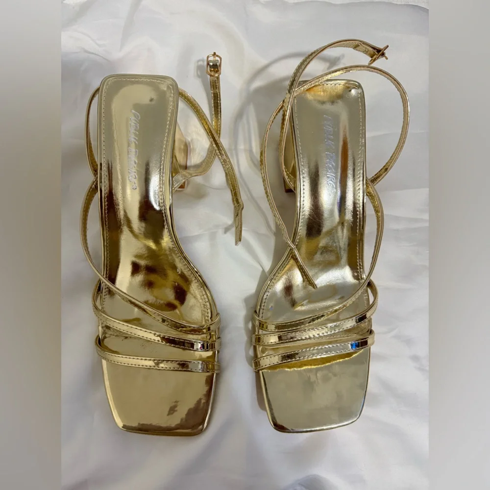 Public Desire Metallic Gold Strappy Heels - Picture 2 of 6